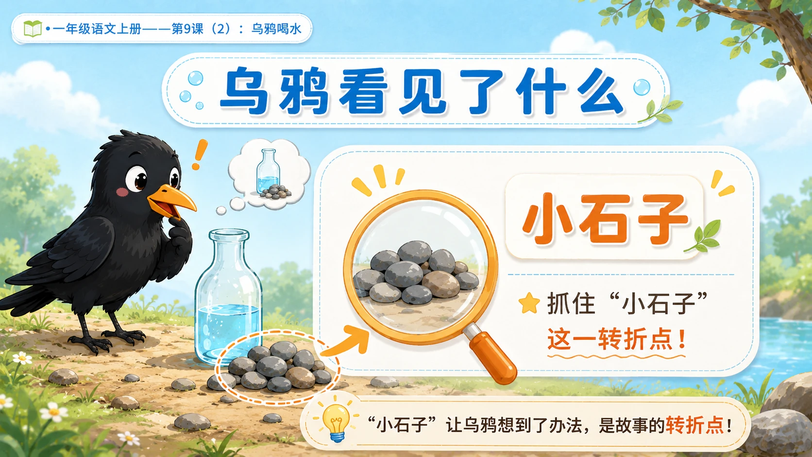 小学六年制统编教材系列课件——一年级语文上册第9课（2）：乌鸦喝水 - 预览图4