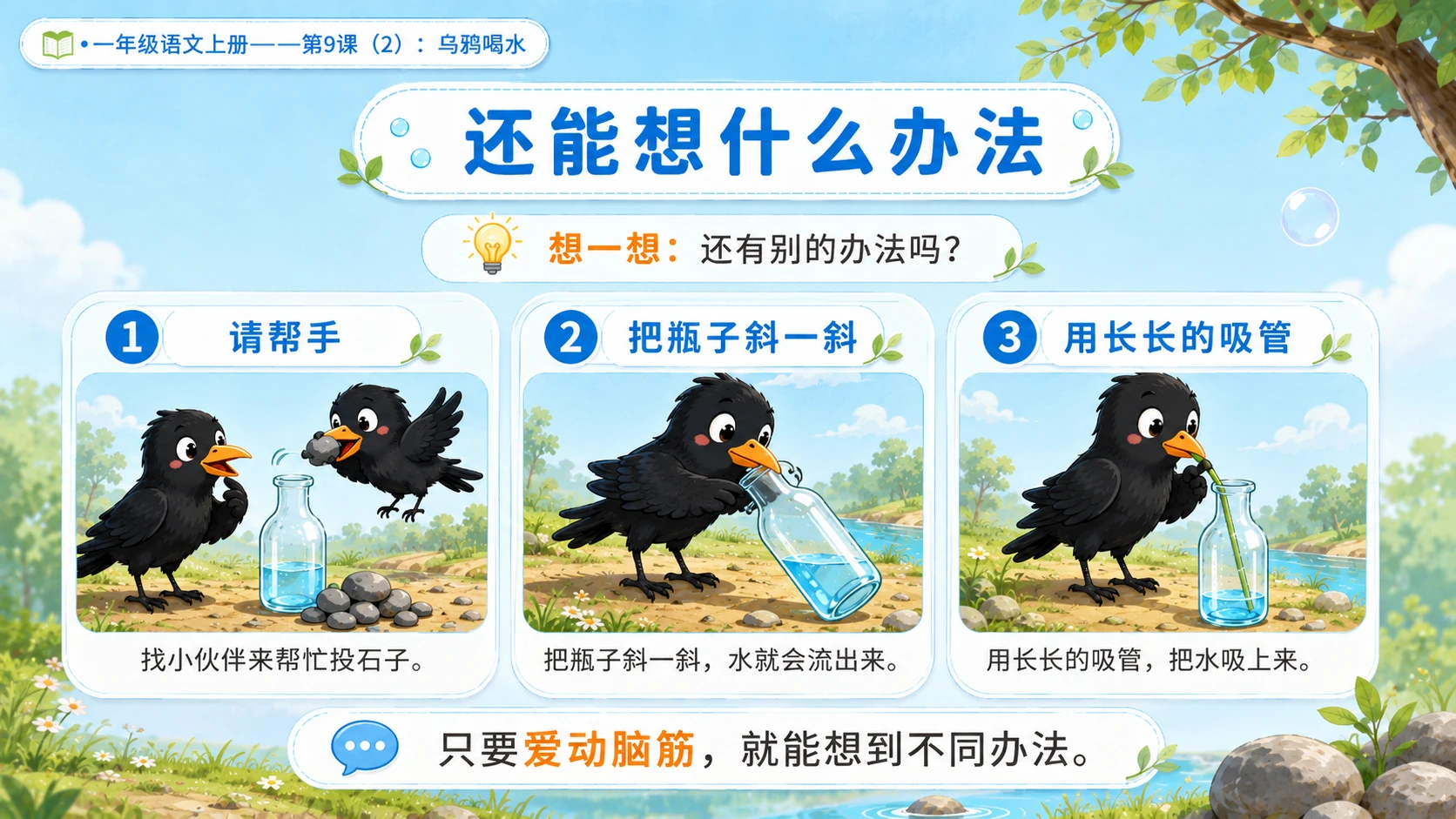 小学六年制统编教材系列课件——一年级语文上册第9课（2）：乌鸦喝水 - 预览图10