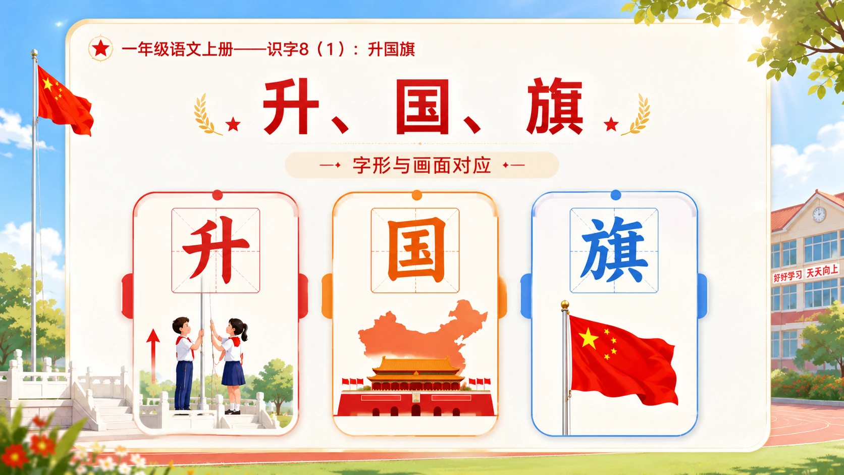 小学六年制统编教材系列课件——一年级语文上册：升国旗（1） - 预览图6