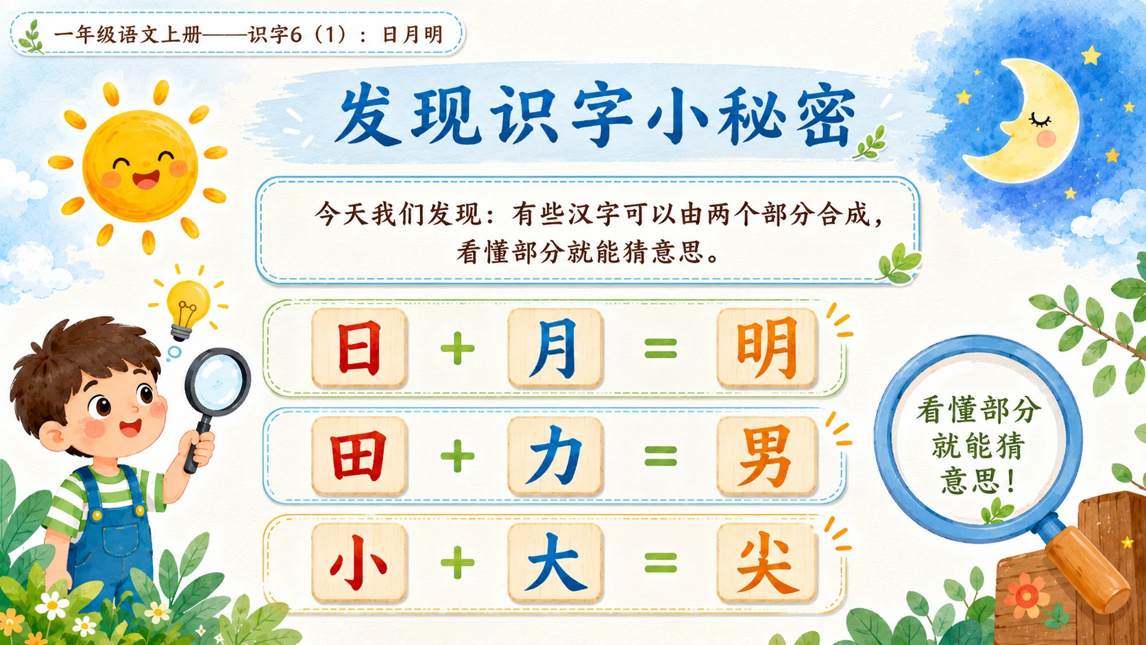 小学六年制统编教材系列课件——一年级语文上册：识字6 日月明（1） - 预览图11