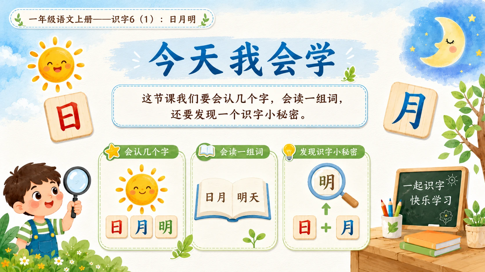 小学六年制统编教材系列课件——一年级语文上册：识字6 日月明（1） - 预览图3