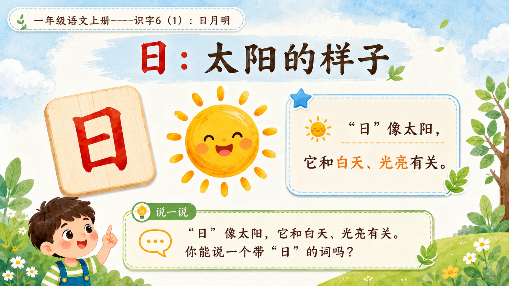 小学六年制统编教材系列课件——一年级语文上册：识字6 日月明（1） - 预览图4