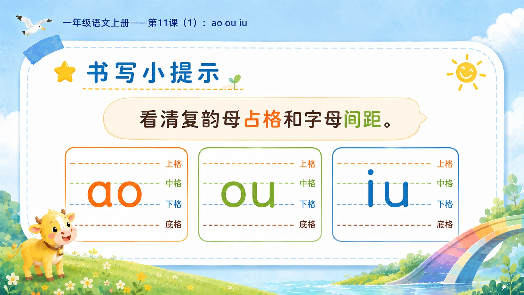 小学六年制统编教材系列课件——一年级语文上册第11课（1）：ao ou iu - 预览图12