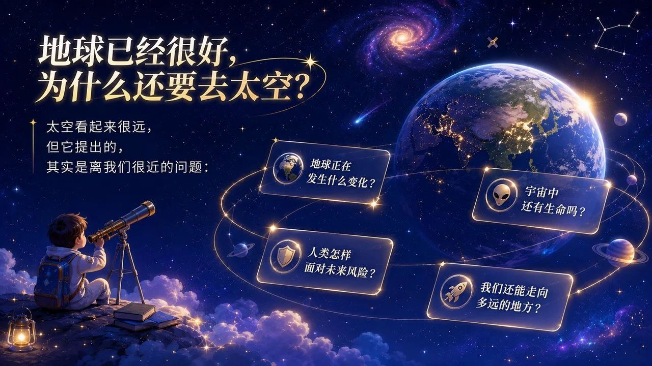 《太空探索启蒙课：人类为什么要飞向宇宙？》青少年航天科普PPT课件｜未来科技启蒙｜宇宙探索主题课程 - 预览图1