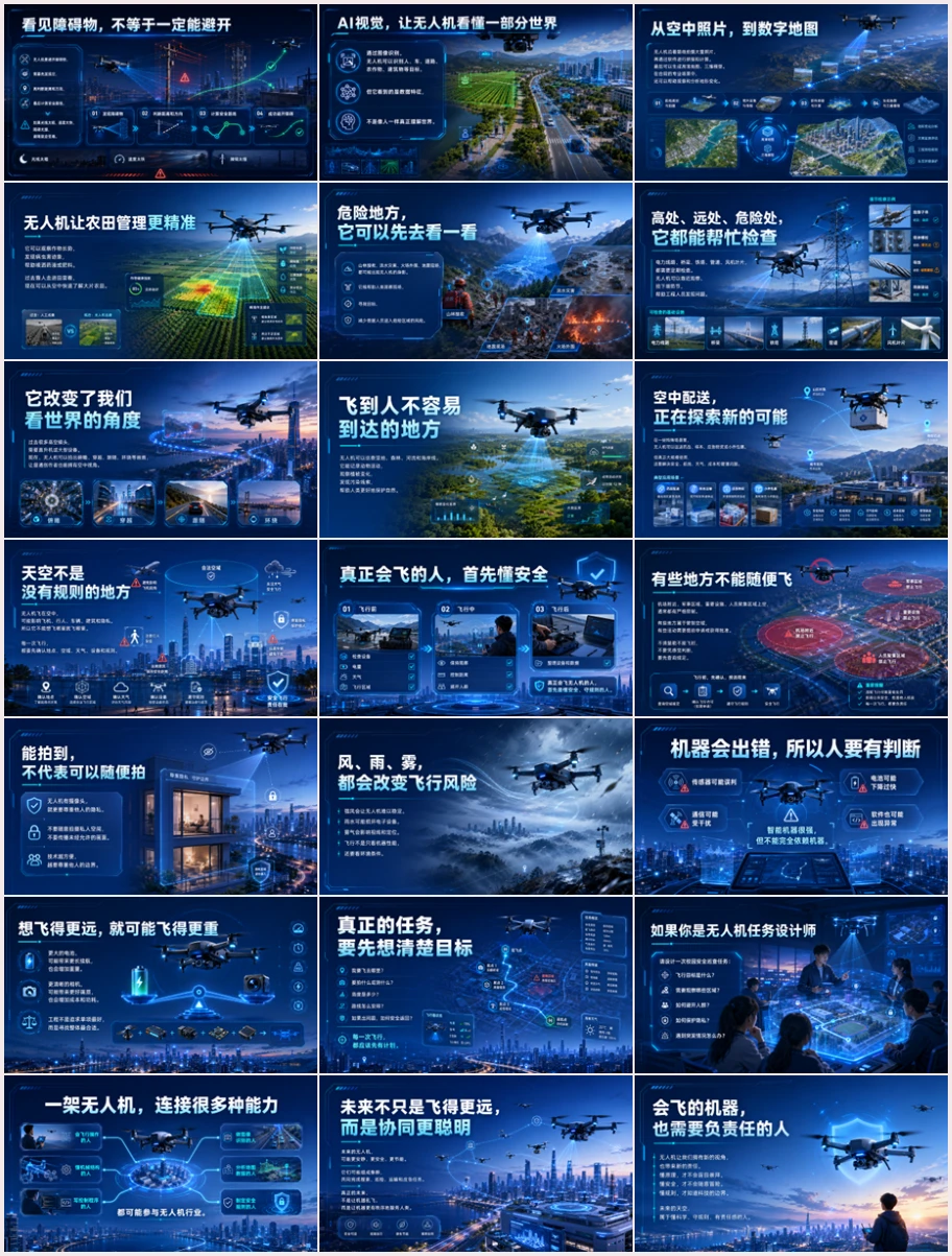 青少年无人机科普课PPT｜会飞的智能机器｜飞行原理·AI视觉·安全规则·未来应用科技启蒙课件 - 预览图19