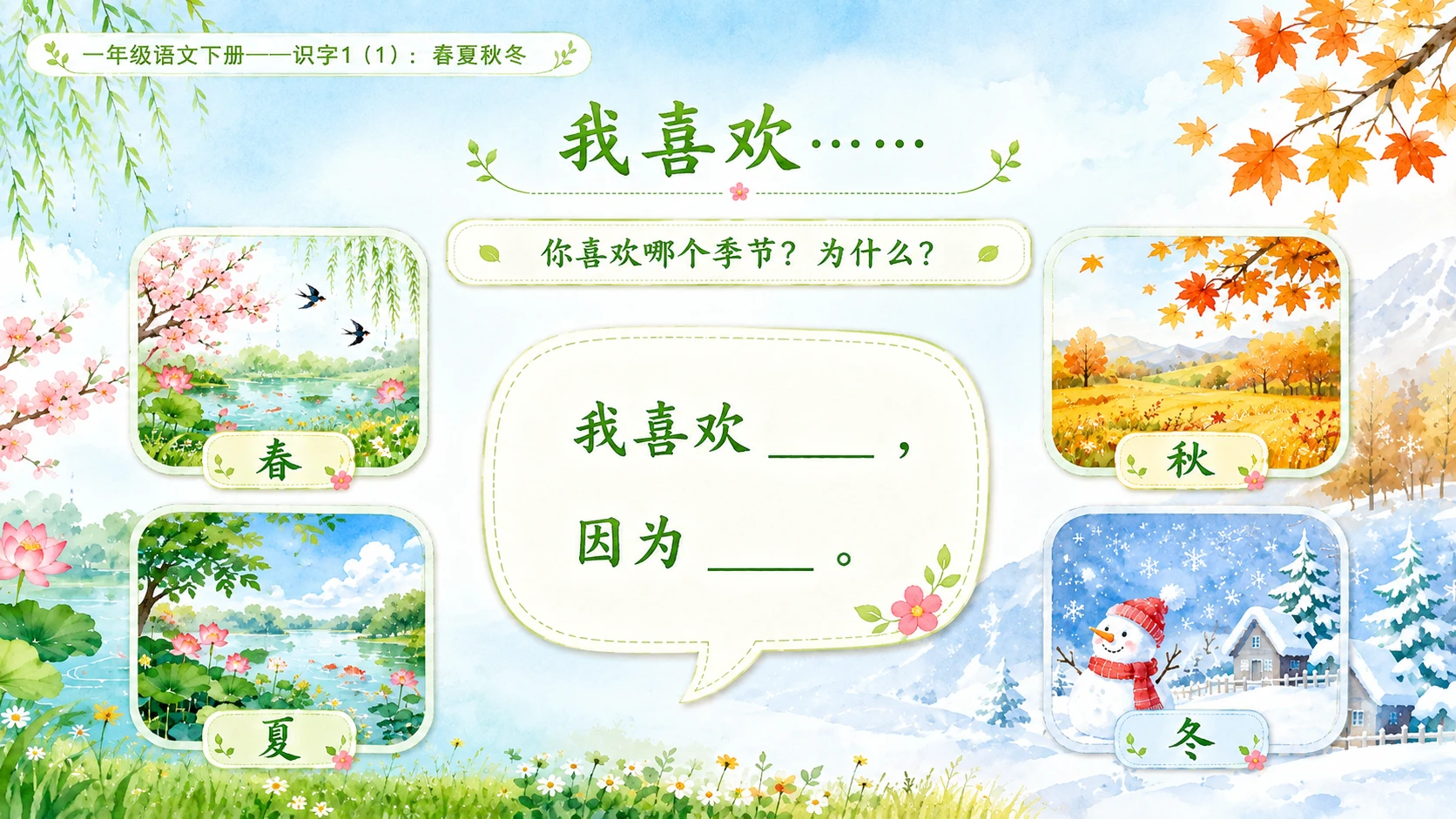 小学六年制统编教材系列课件——一年级语文下册：识字1 春夏秋冬（1） - 预览图14