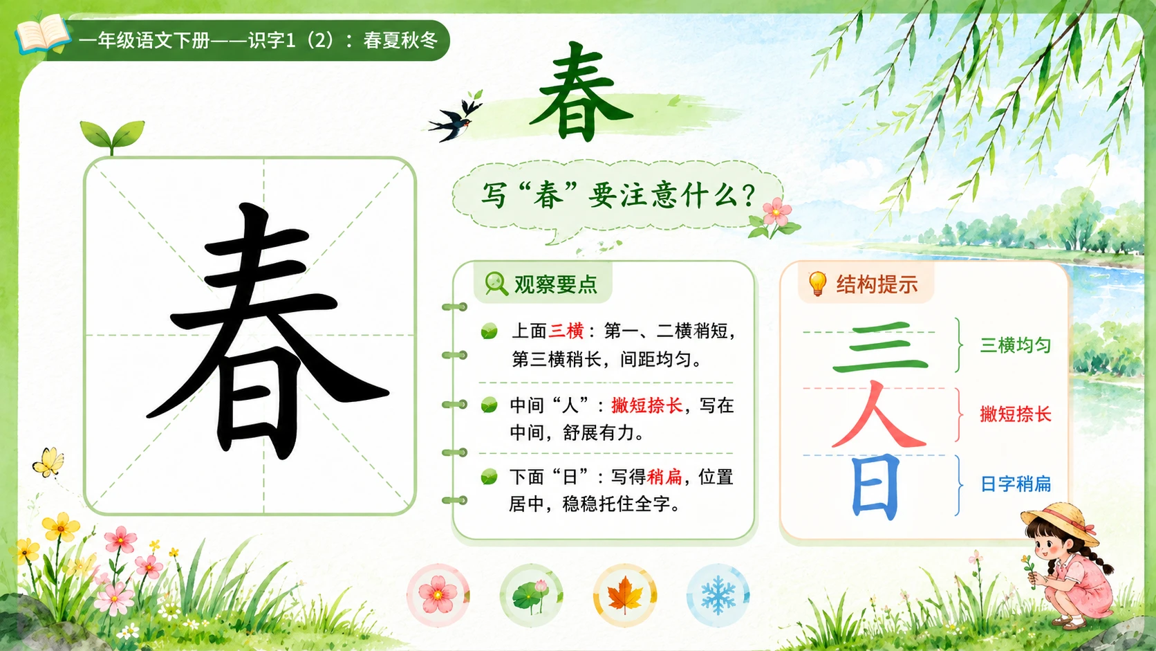 小学六年制统编教材系列课件——一年级语文下册：识字1 春夏秋冬（2） - 预览图4