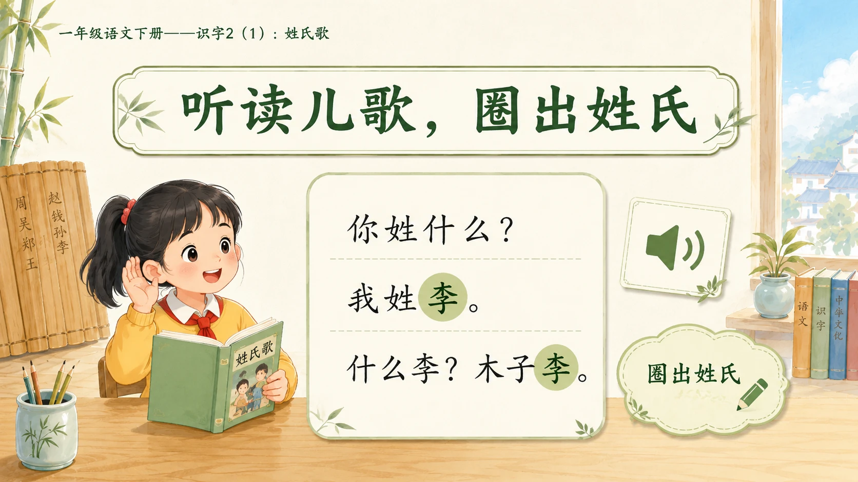 小学六年制统编教材系列课件——一年级语文下册：识字2 姓氏歌（1） - 预览图5