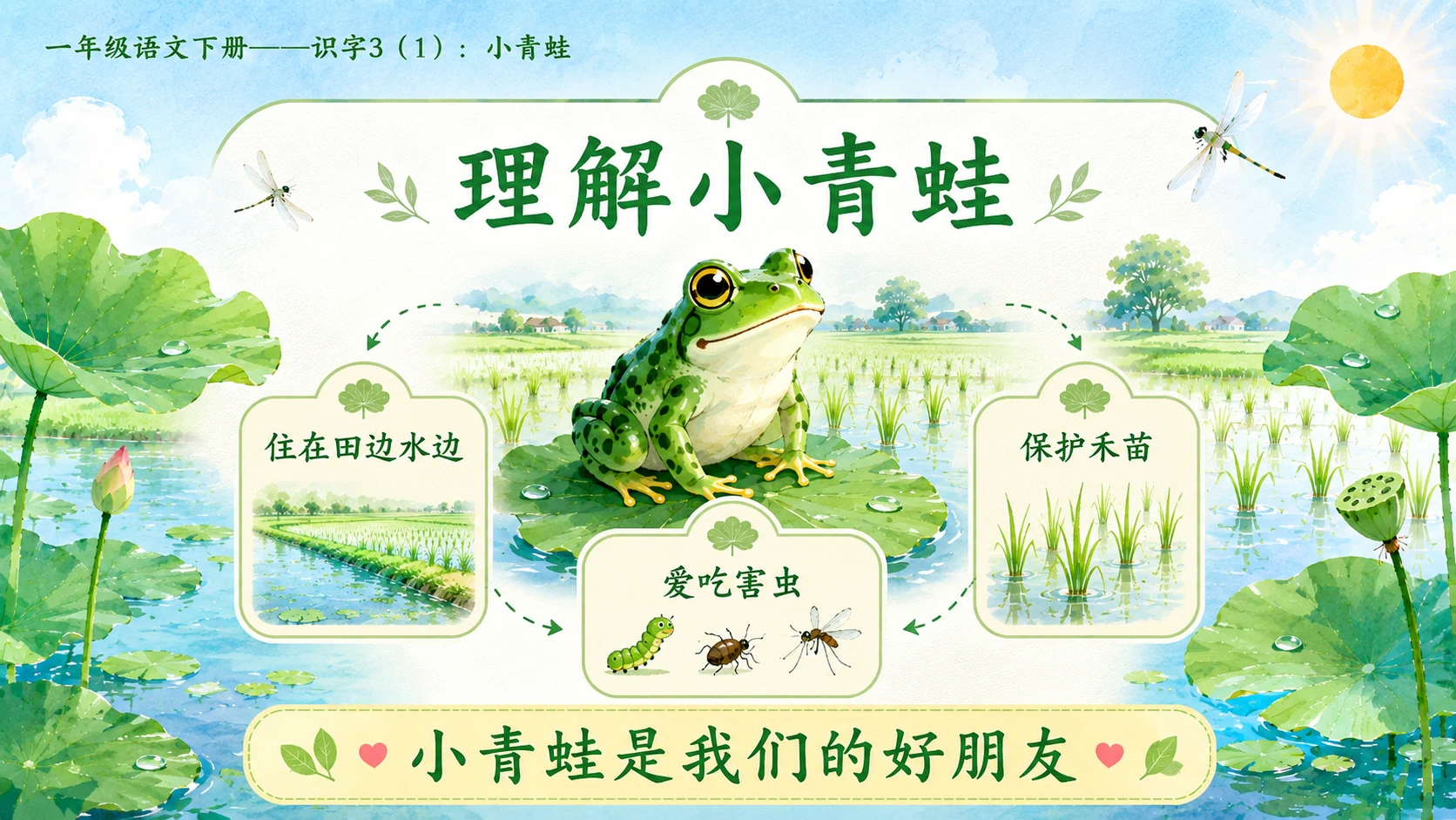 小学六年制统编教材系列课件——一年级语文下册：识字3 小青蛙（1） - 预览图11