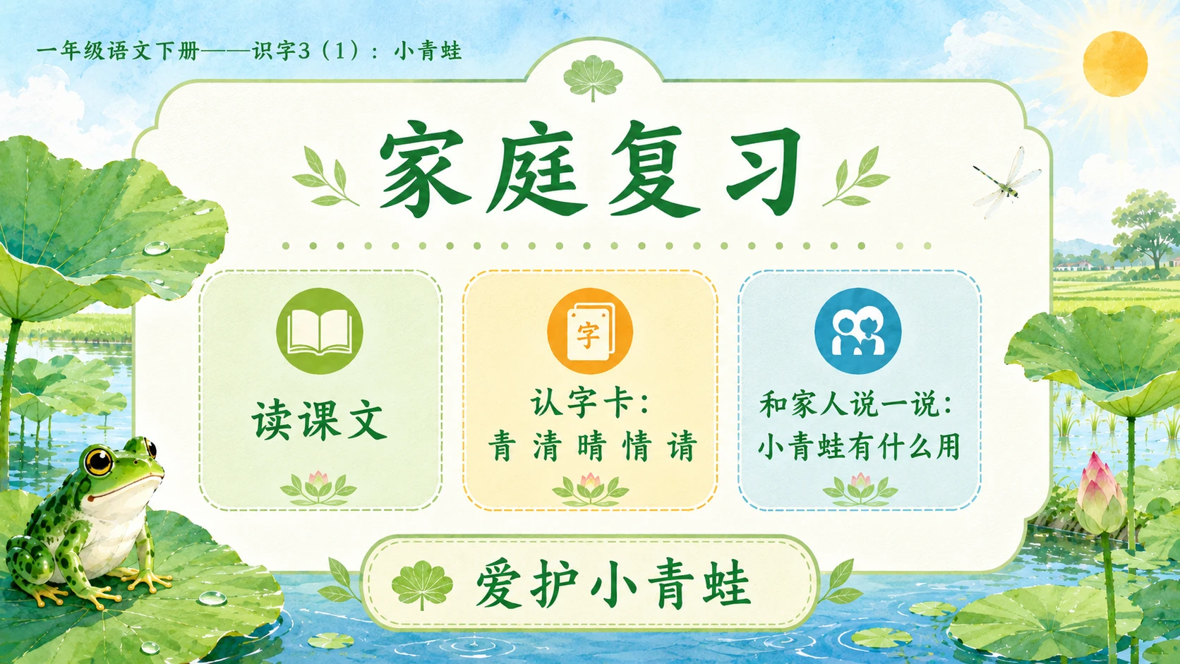 小学六年制统编教材系列课件——一年级语文下册：识字3 小青蛙（1） - 预览图17
