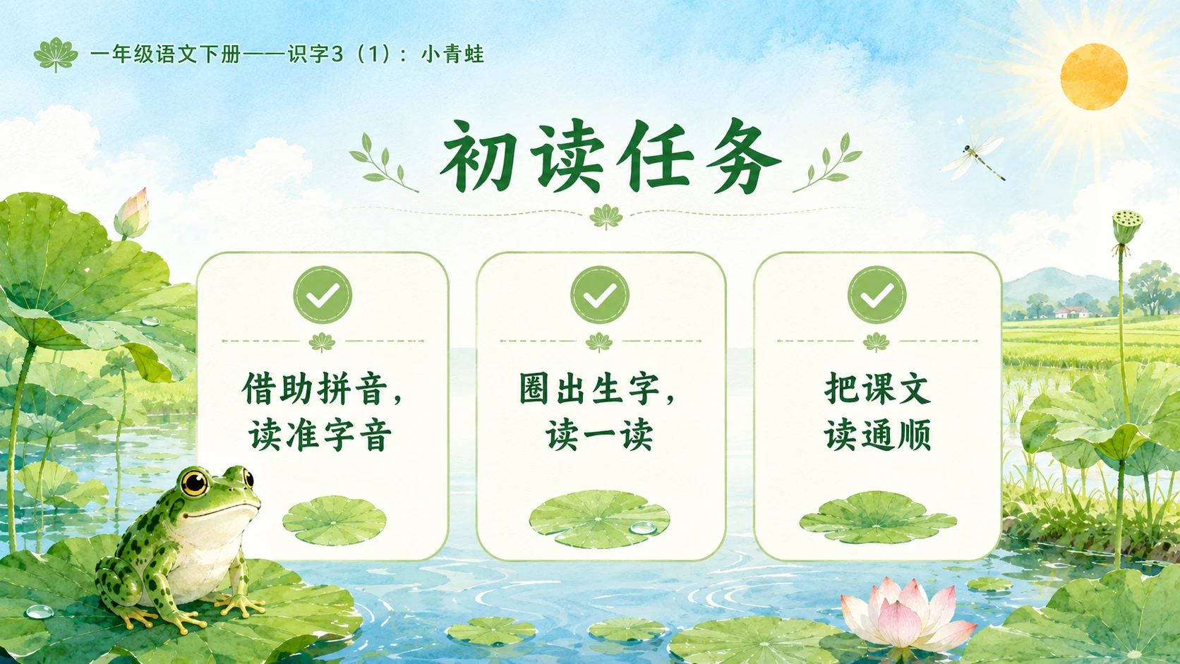 小学六年制统编教材系列课件——一年级语文下册：识字3 小青蛙（1） - 预览图3
