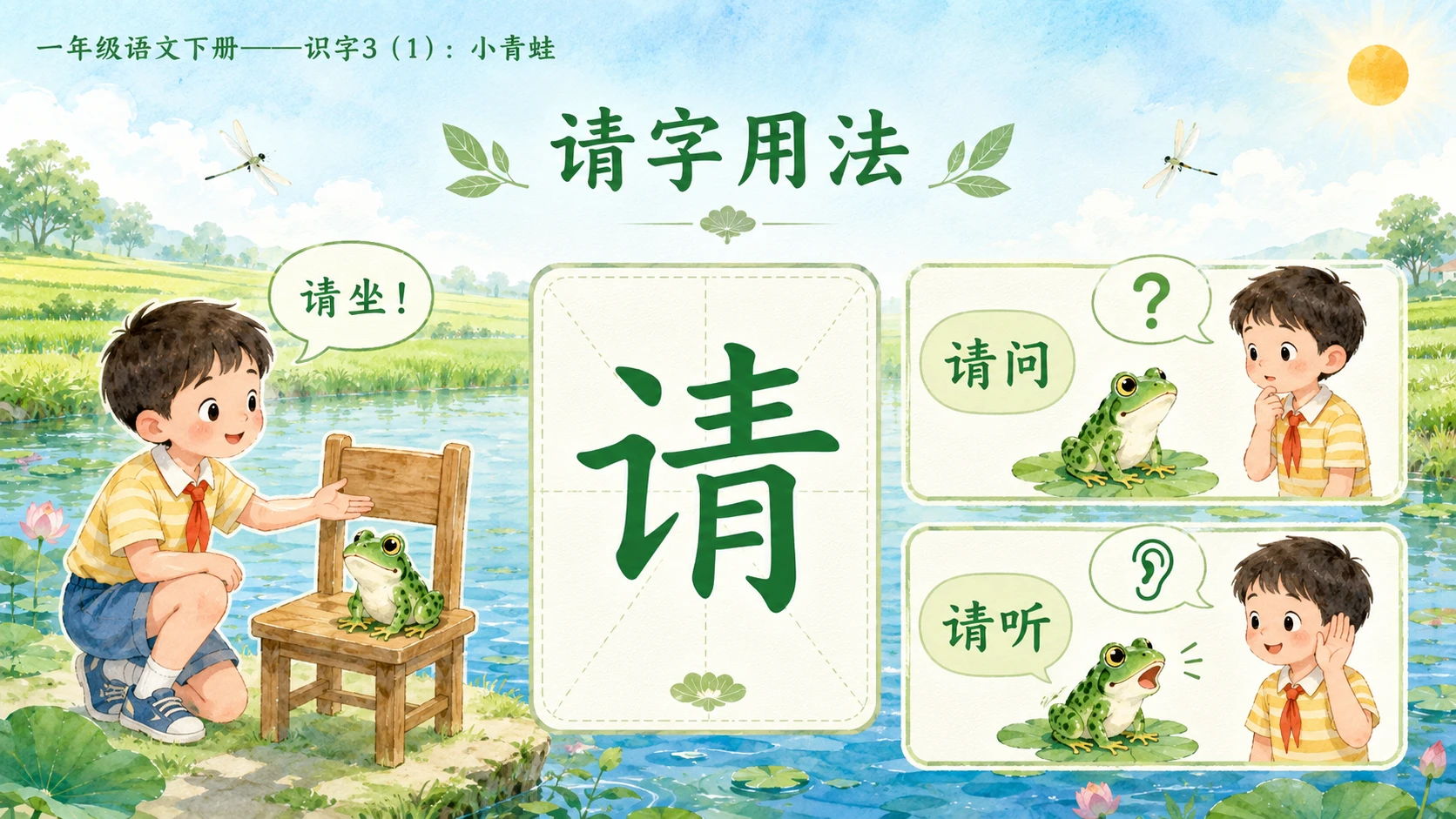 小学六年制统编教材系列课件——一年级语文下册：识字3 小青蛙（1） - 预览图9