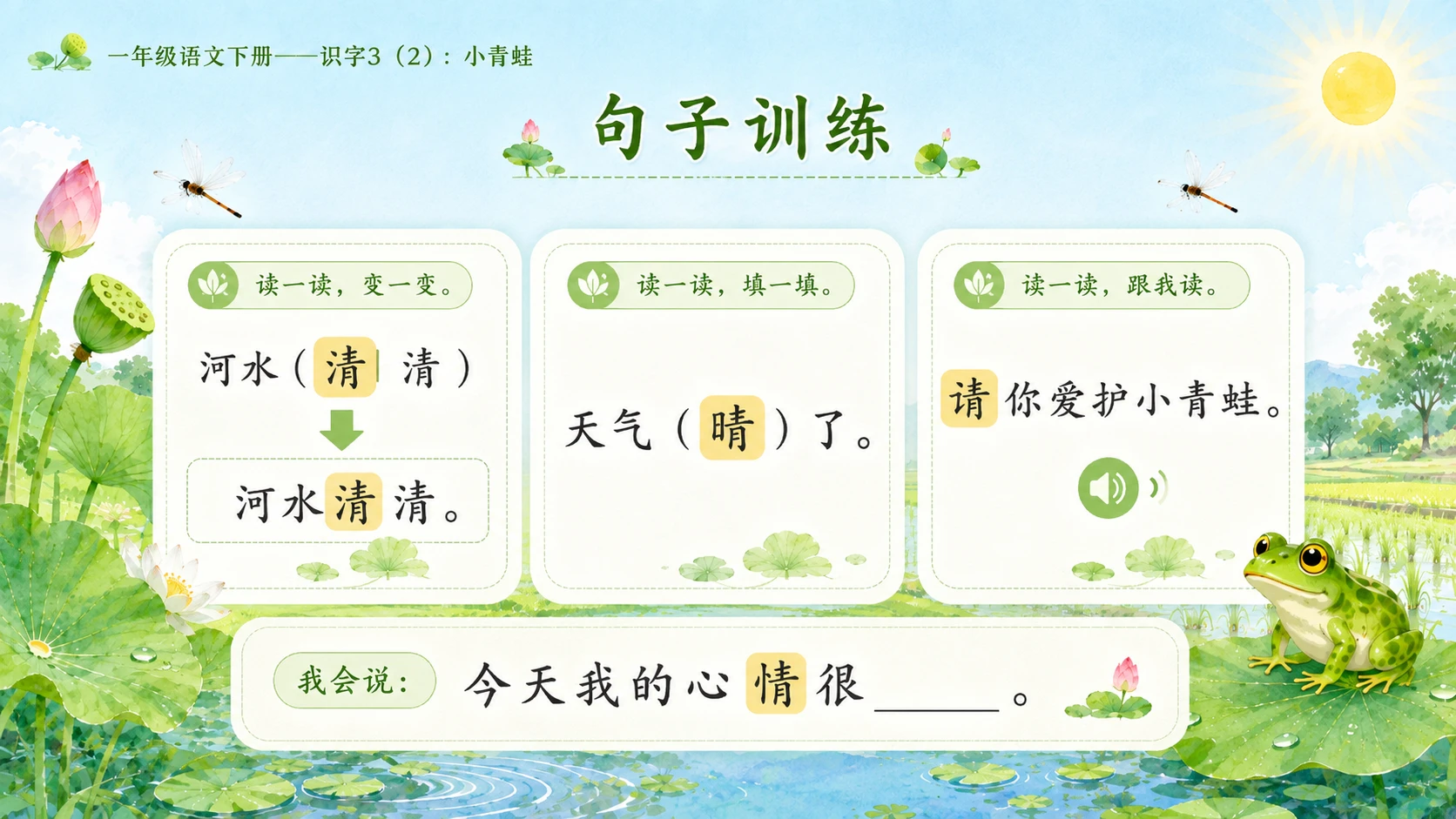 小学六年制统编教材系列课件——一年级语文下册：识字3 小青蛙（2） - 预览图12
