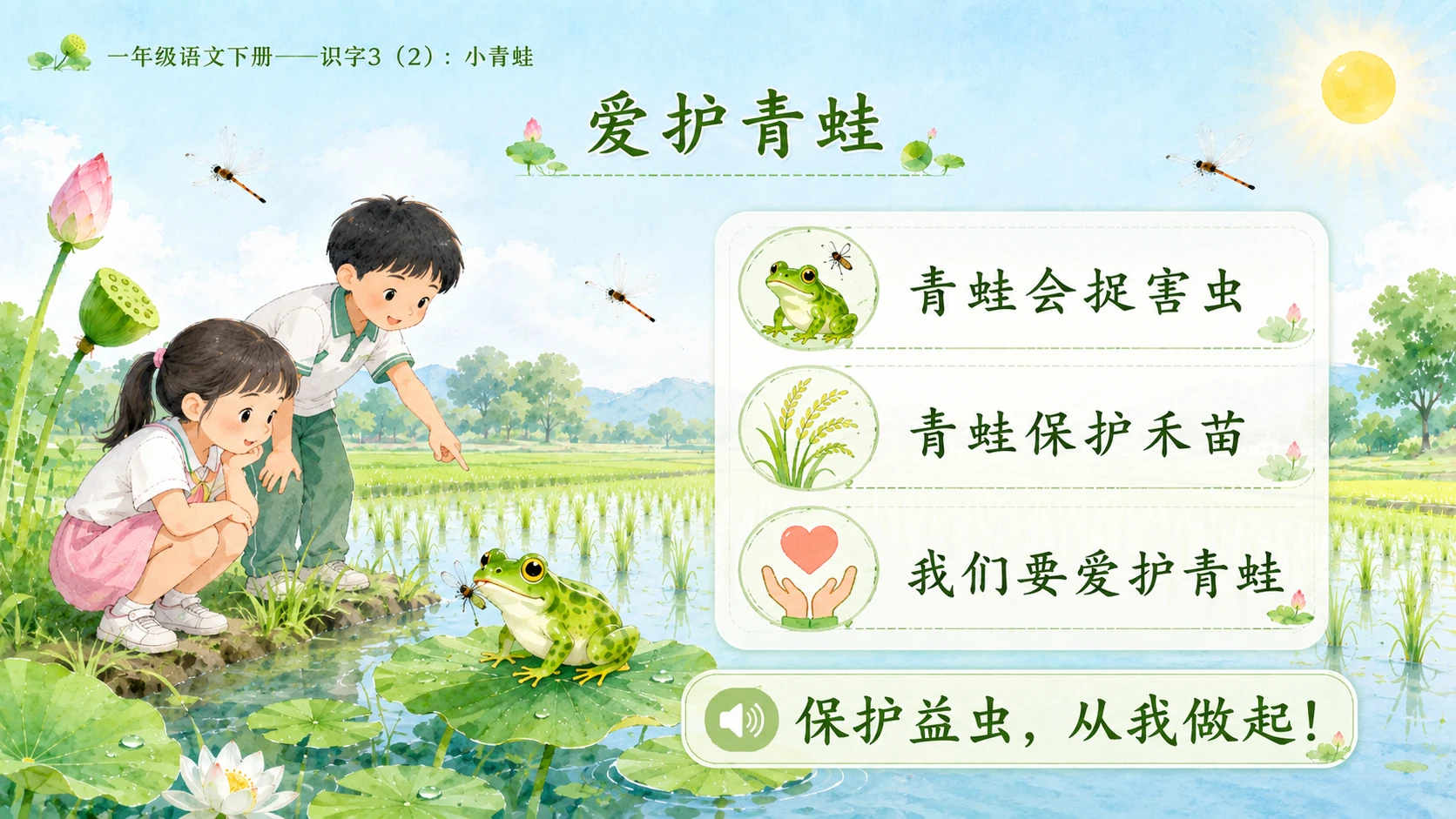小学六年制统编教材系列课件——一年级语文下册：识字3 小青蛙（2） - 预览图13