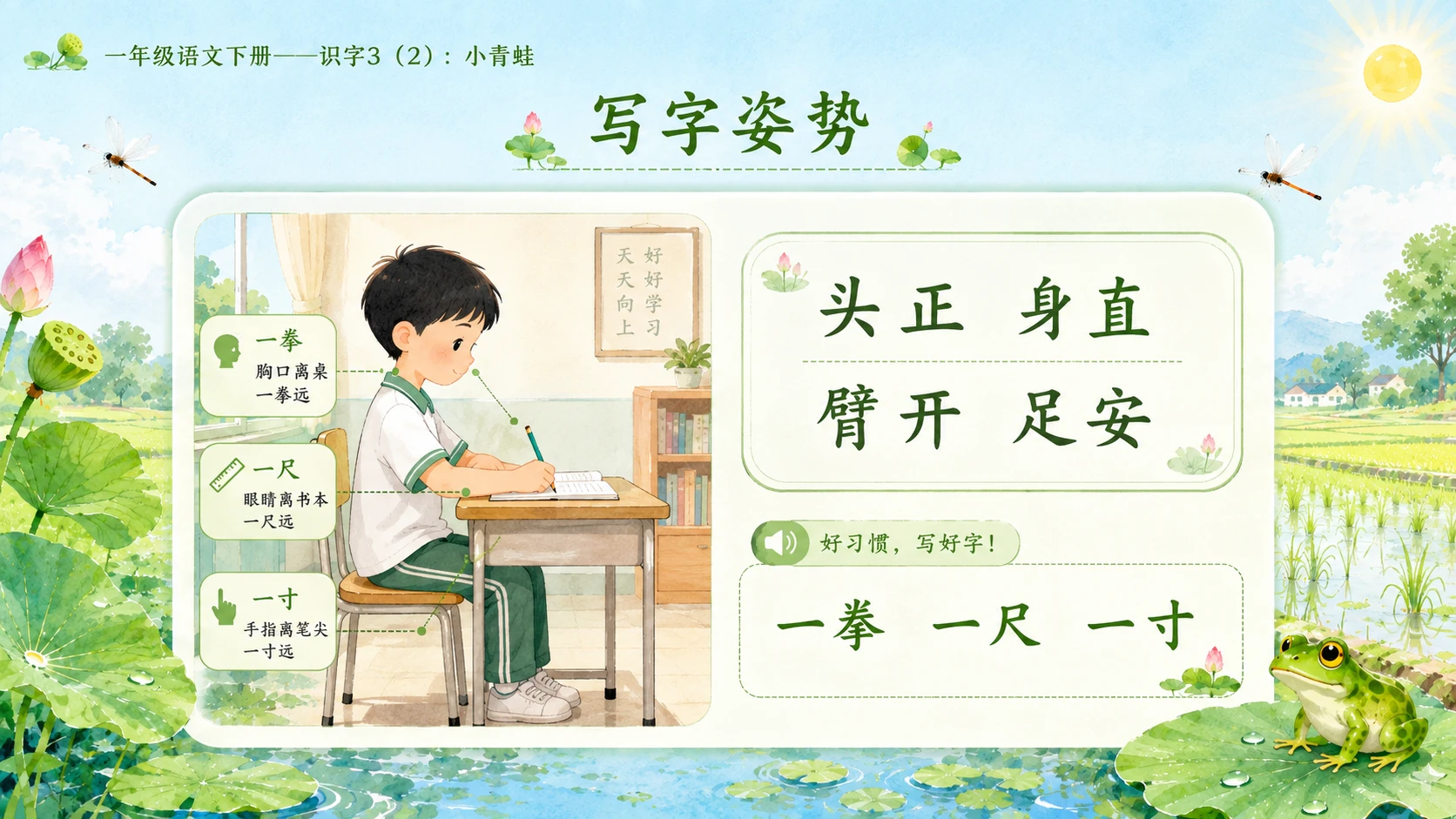 小学六年制统编教材系列课件——一年级语文下册：识字3 小青蛙（2） - 预览图6
