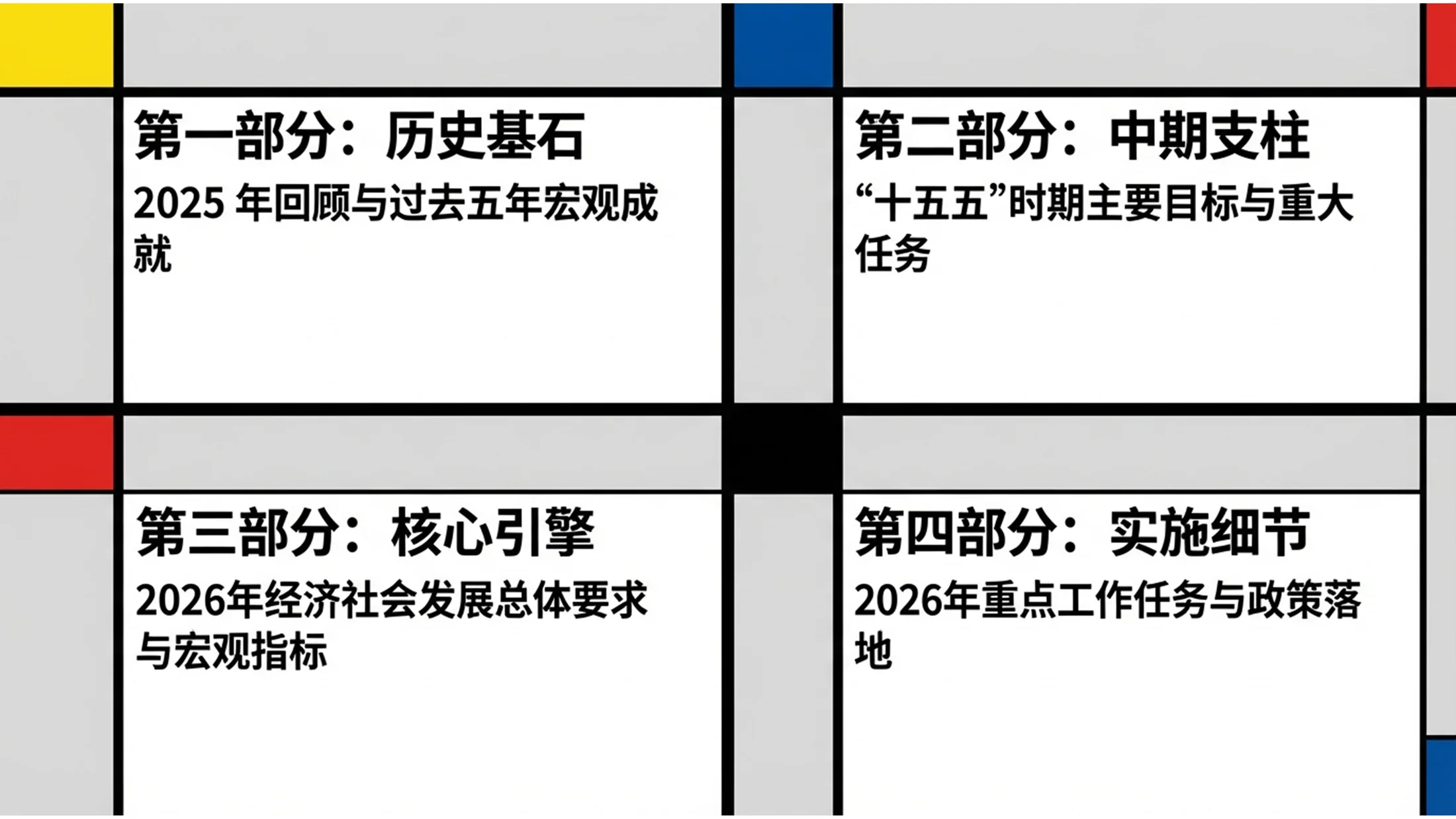 多色色块分割蒙德里安风格政府工作报告PPT - 预览图1
