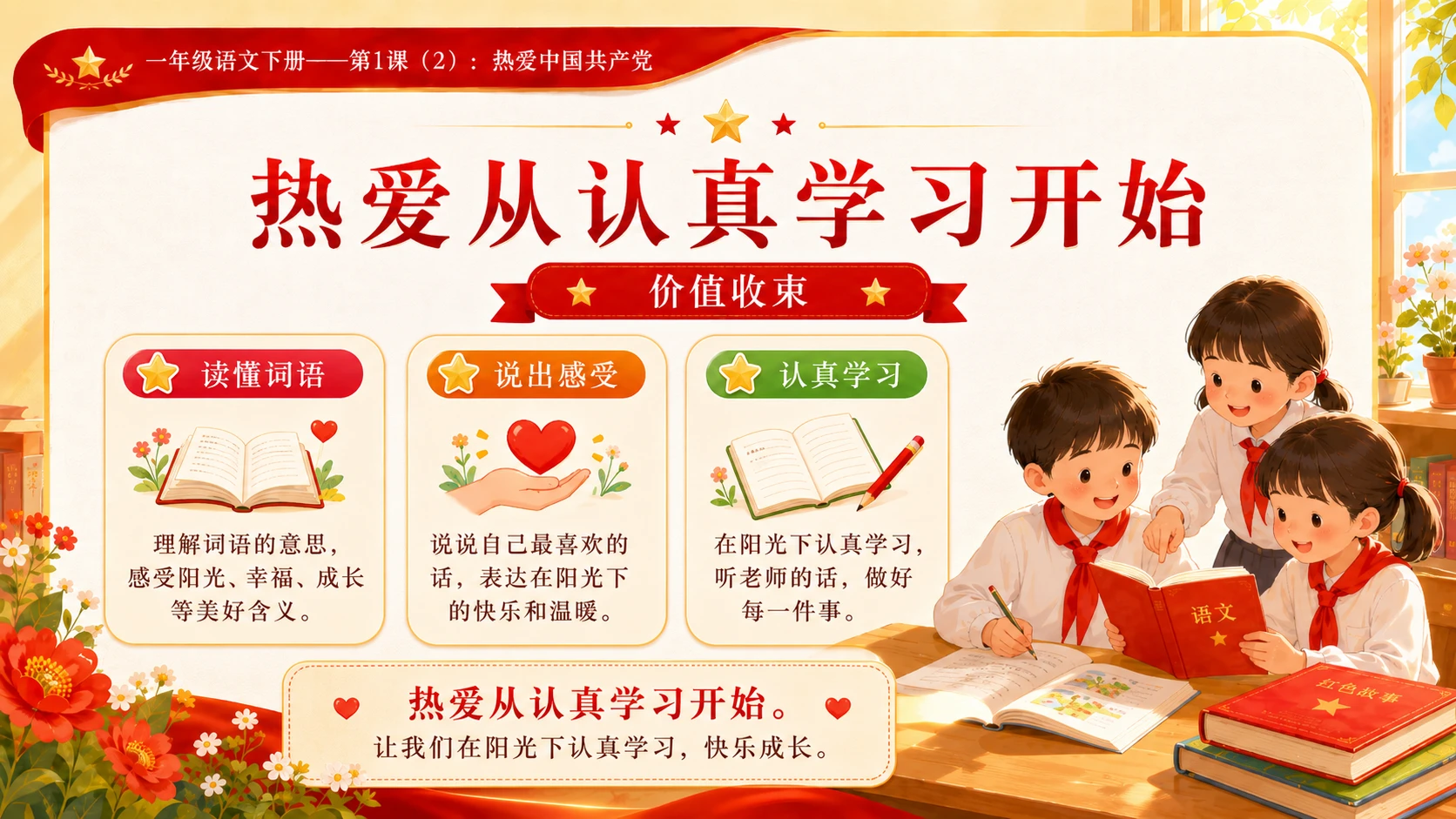 小学六年制统编教材系列课件——一年级语文下册第1课（2）：热爱中国共产党 - 预览图16