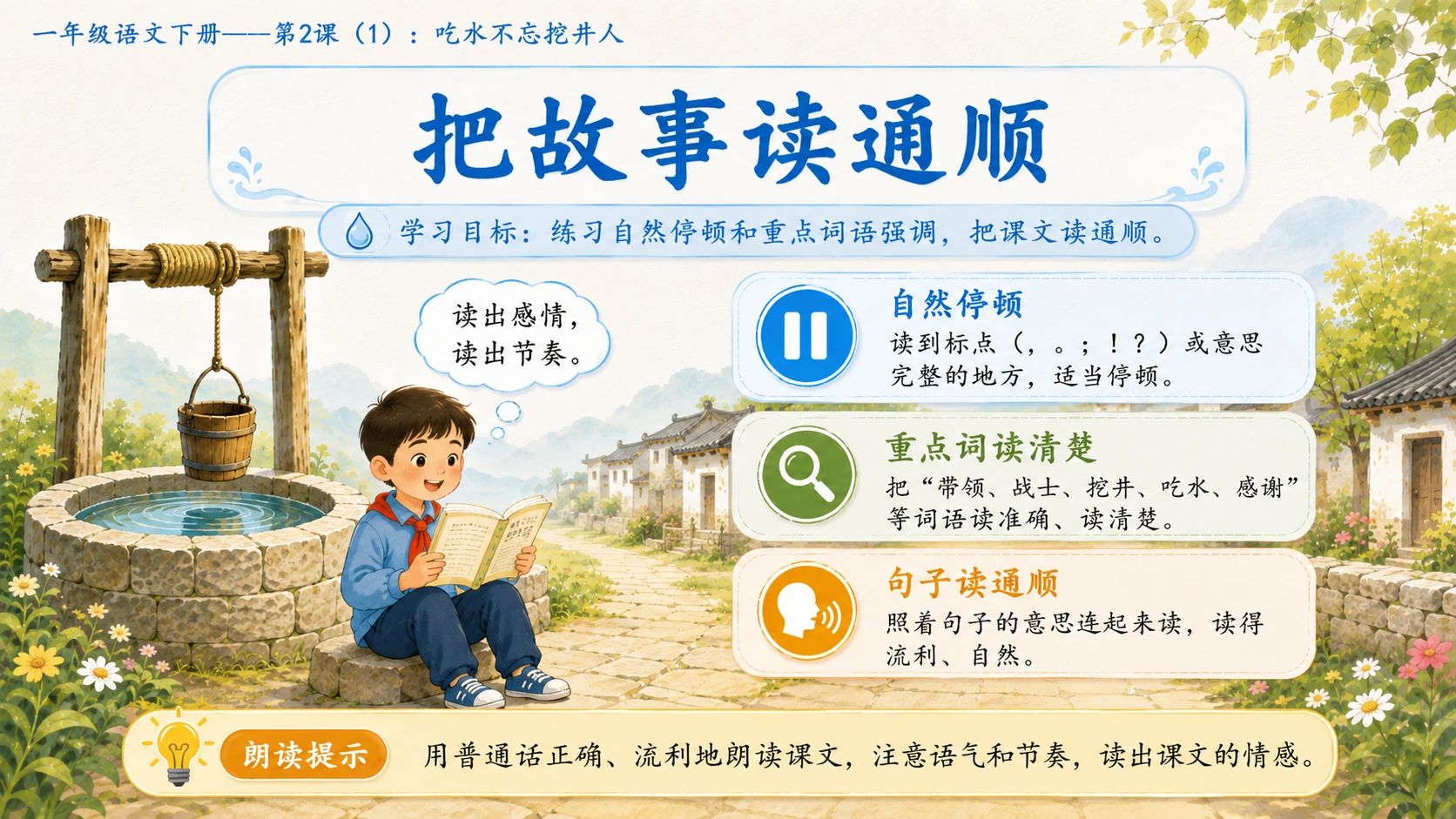 小学六年制统编教材系列课件——一年级语文下册第2课（1）：吃水不忘挖井人 - 预览图11