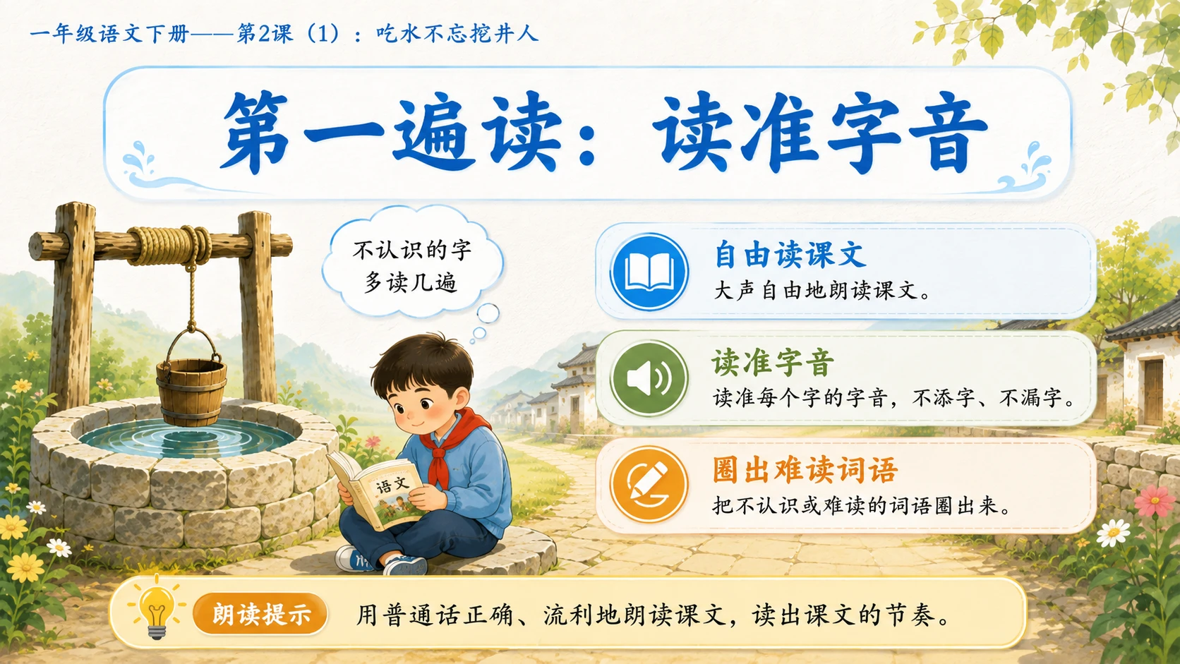 小学六年制统编教材系列课件——一年级语文下册第2课（1）：吃水不忘挖井人 - 预览图4