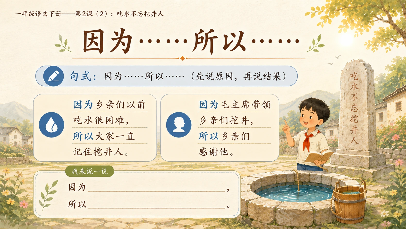 小学六年制统编教材系列课件——一年级语文下册第2课（2）：吃水不忘挖井人 - 预览图11