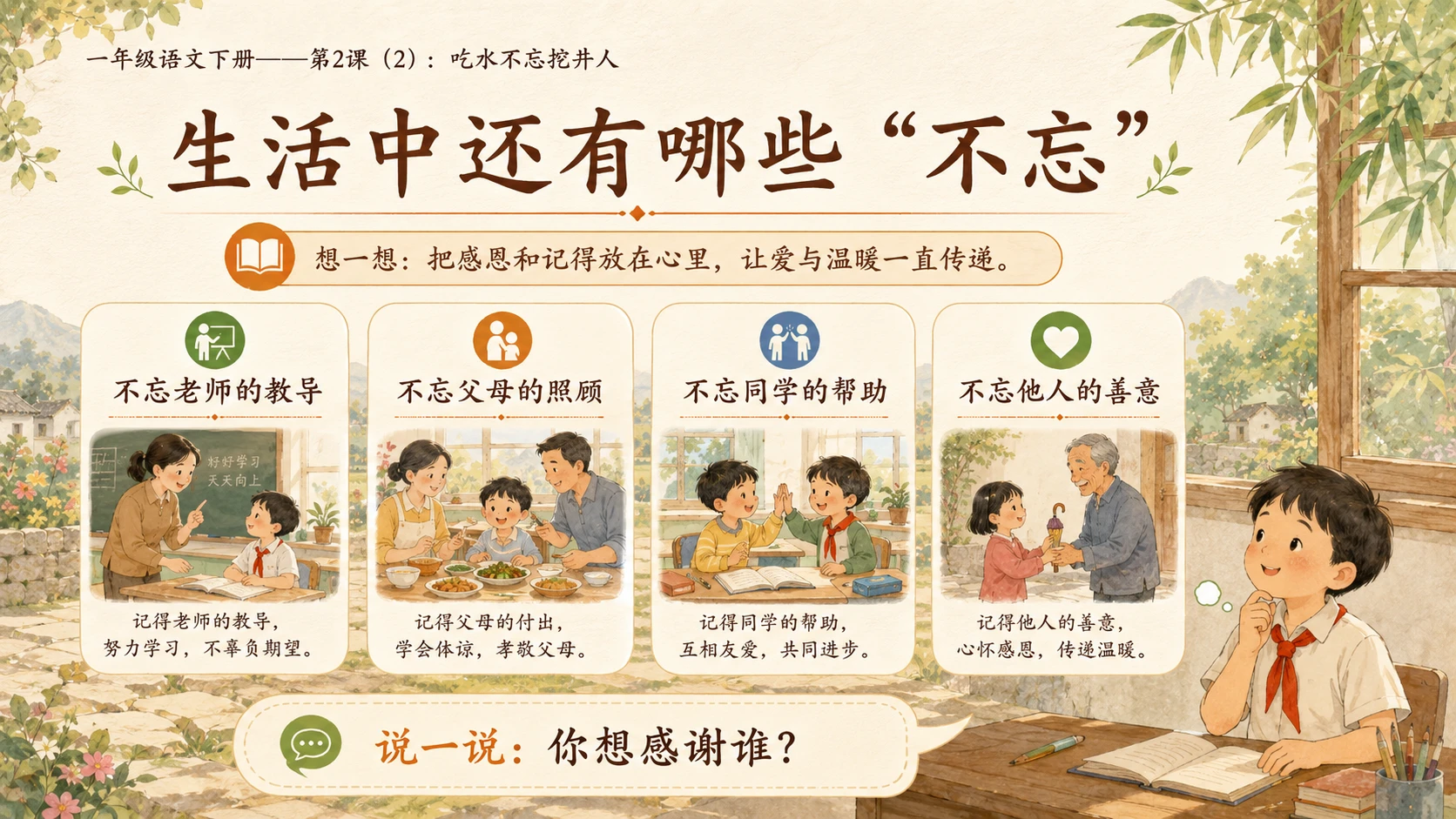 小学六年制统编教材系列课件——一年级语文下册第2课（2）：吃水不忘挖井人 - 预览图13