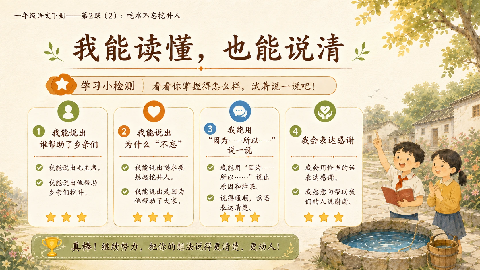 小学六年制统编教材系列课件——一年级语文下册第2课（2）：吃水不忘挖井人 - 预览图16
