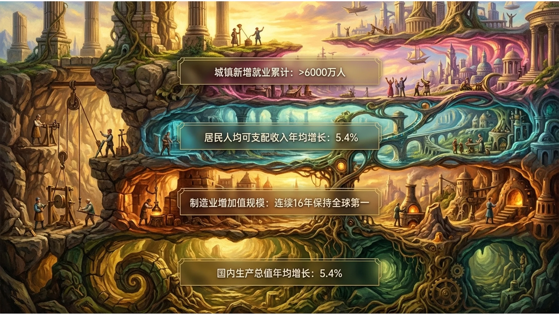 立体油画复古耶罗尼米斯・博斯风格政府工作报告PPT - 预览图3