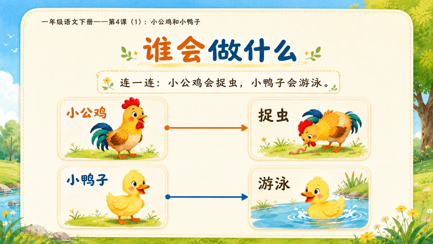 小学六年制统编教材系列课件——一年级语文下册第4课（1）：小公鸡和小鸭子 - 预览图14