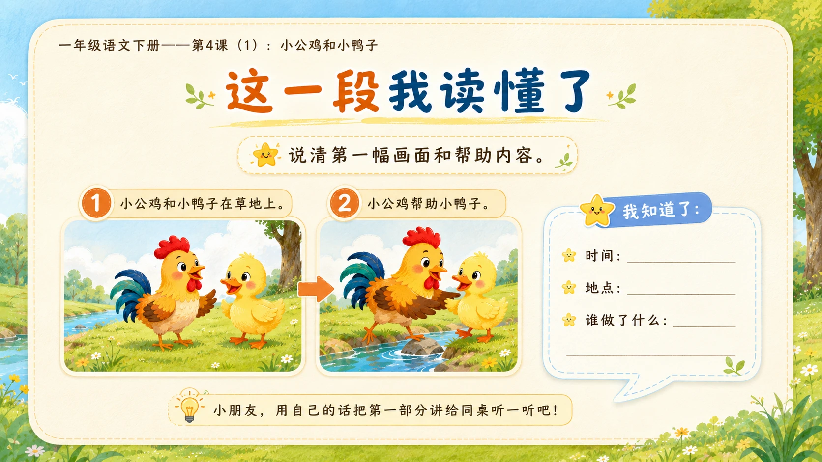 小学六年制统编教材系列课件——一年级语文下册第4课（1）：小公鸡和小鸭子 - 预览图15