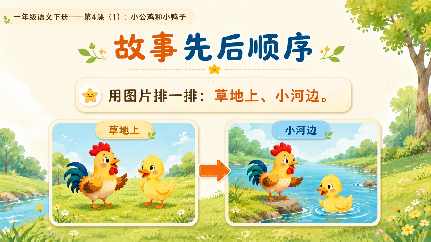 小学六年制统编教材系列课件——一年级语文下册第4课（1）：小公鸡和小鸭子 - 预览图8
