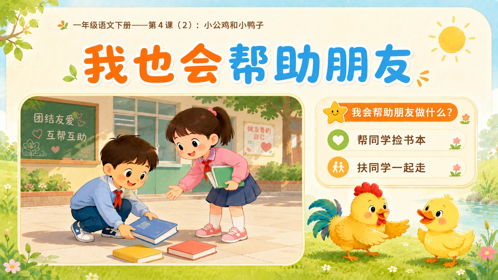 小学六年制统编教材系列课件——一年级语文下册第4课（2）：小公鸡和小鸭子 - 预览图15