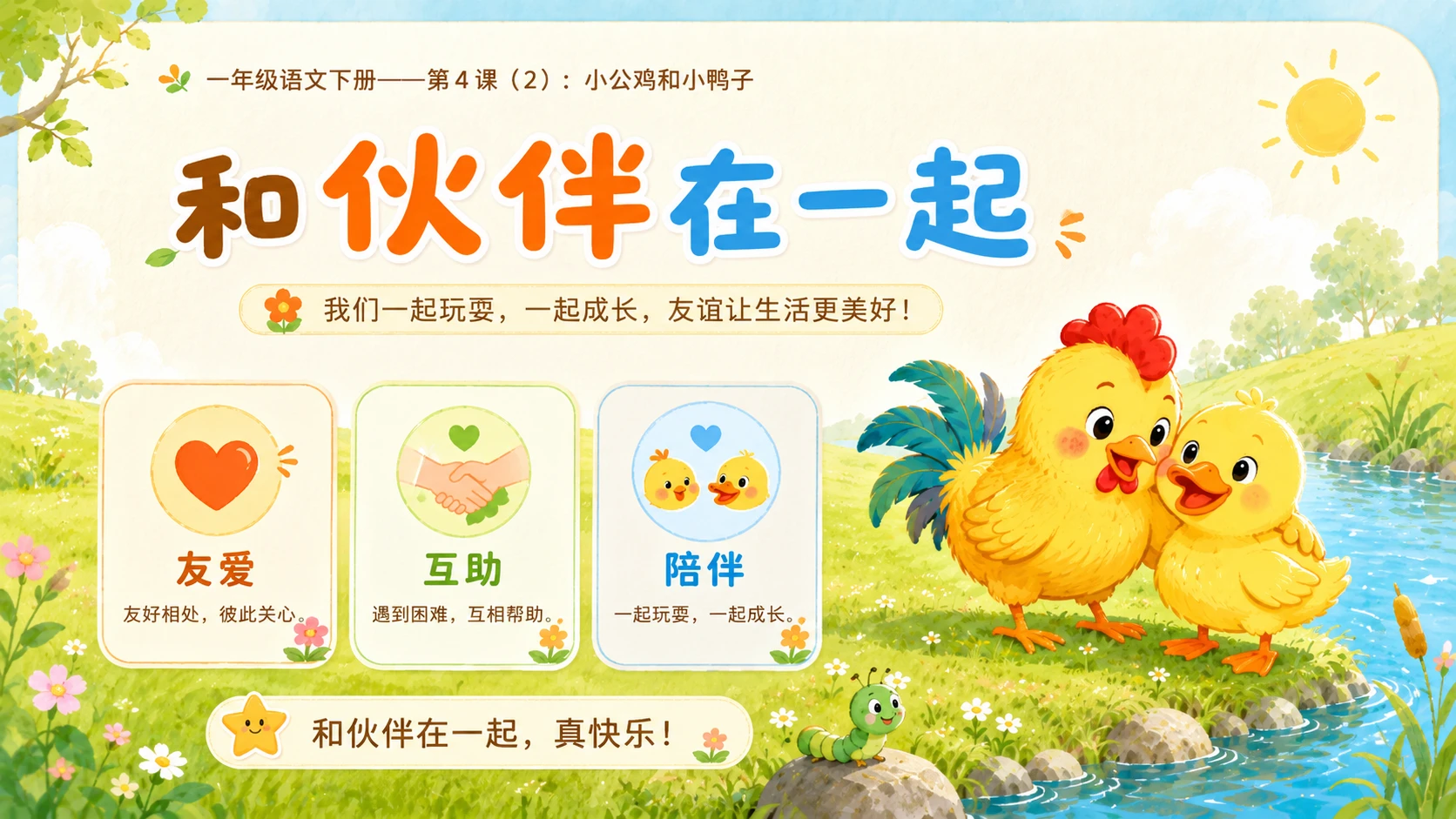 小学六年制统编教材系列课件——一年级语文下册第4课（2）：小公鸡和小鸭子 - 预览图18