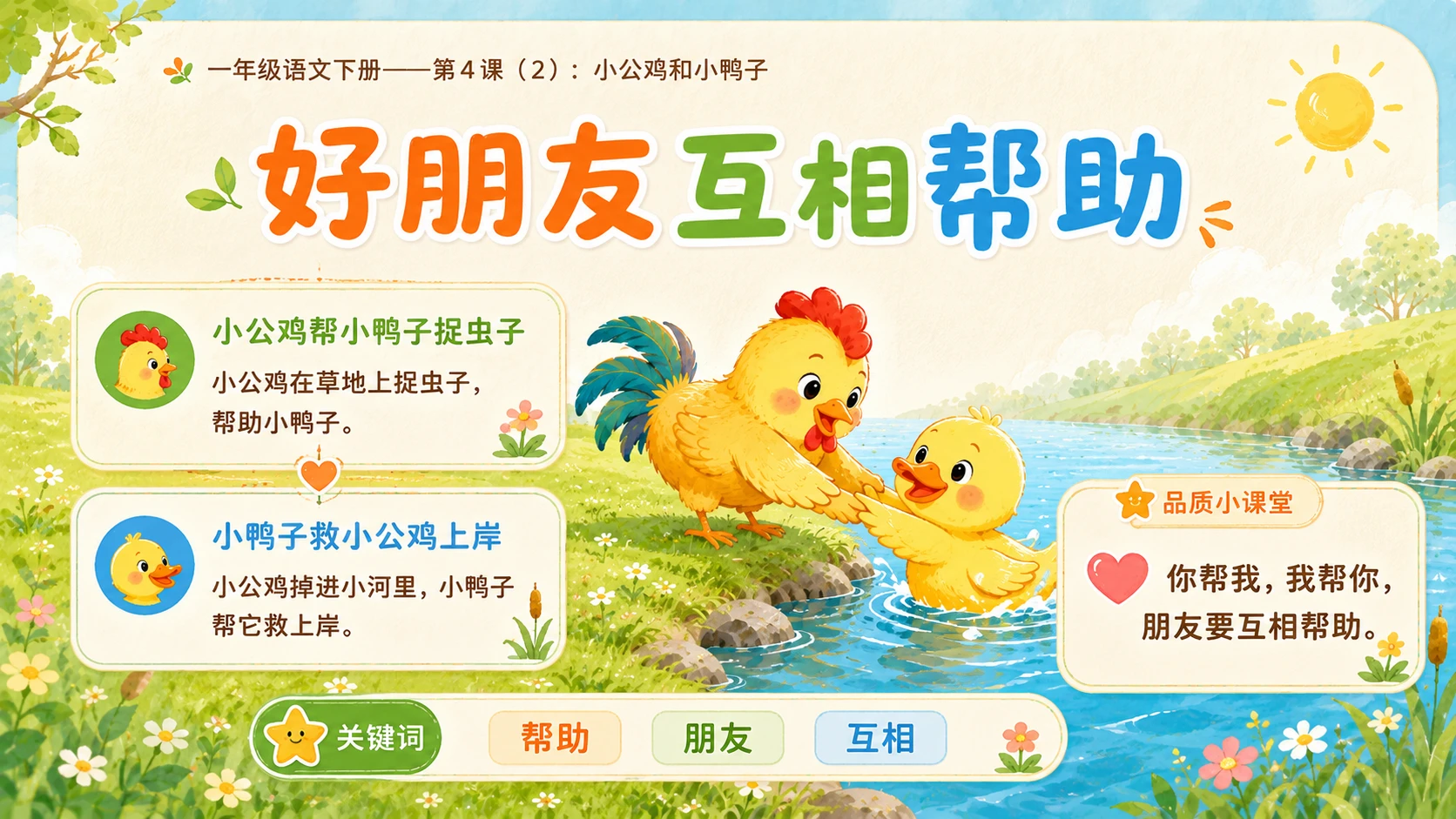 小学六年制统编教材系列课件——一年级语文下册第4课（2）：小公鸡和小鸭子 - 预览图7