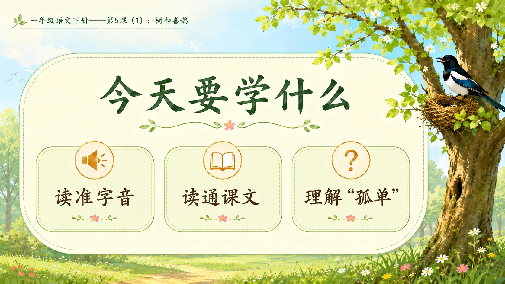 小学六年制统编教材系列课件——一年级语文下册第5课（1）：树和喜鹊 - 预览图3