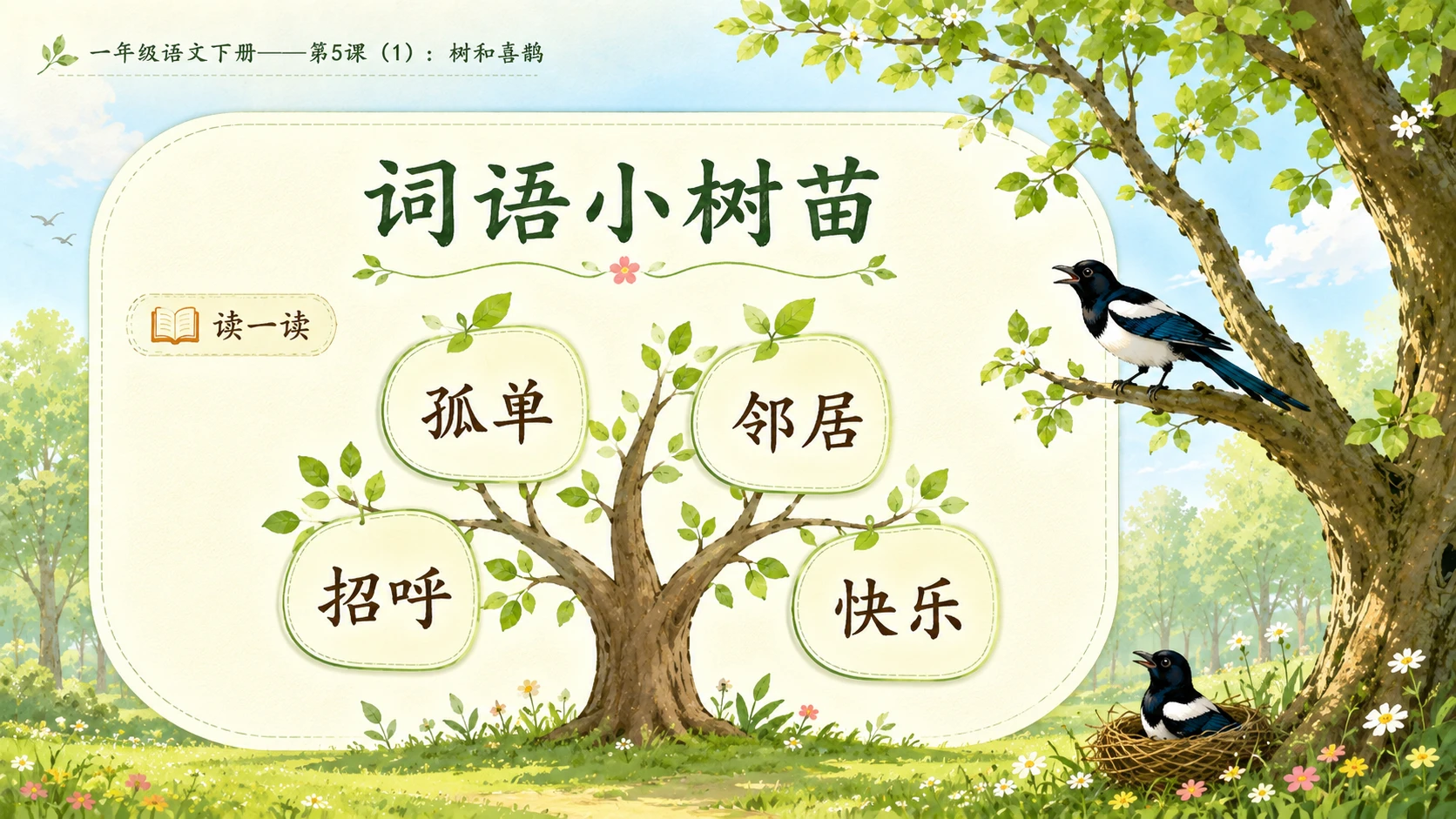 小学六年制统编教材系列课件——一年级语文下册第5课（1）：树和喜鹊 - 预览图5