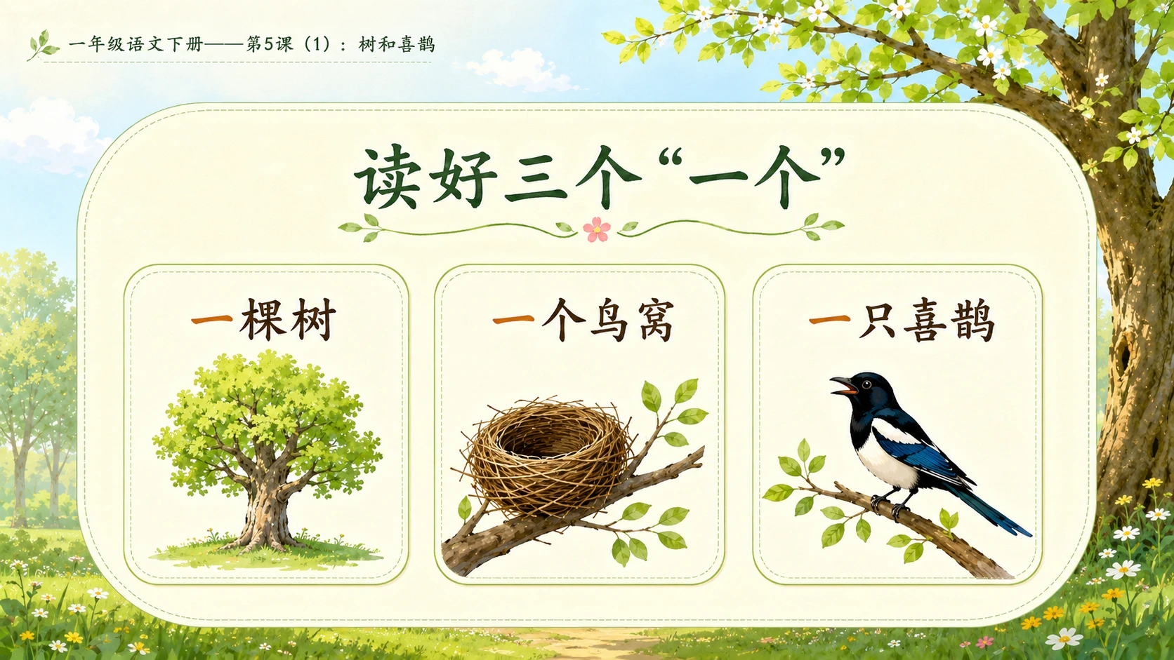 小学六年制统编教材系列课件——一年级语文下册第5课（1）：树和喜鹊 - 预览图6