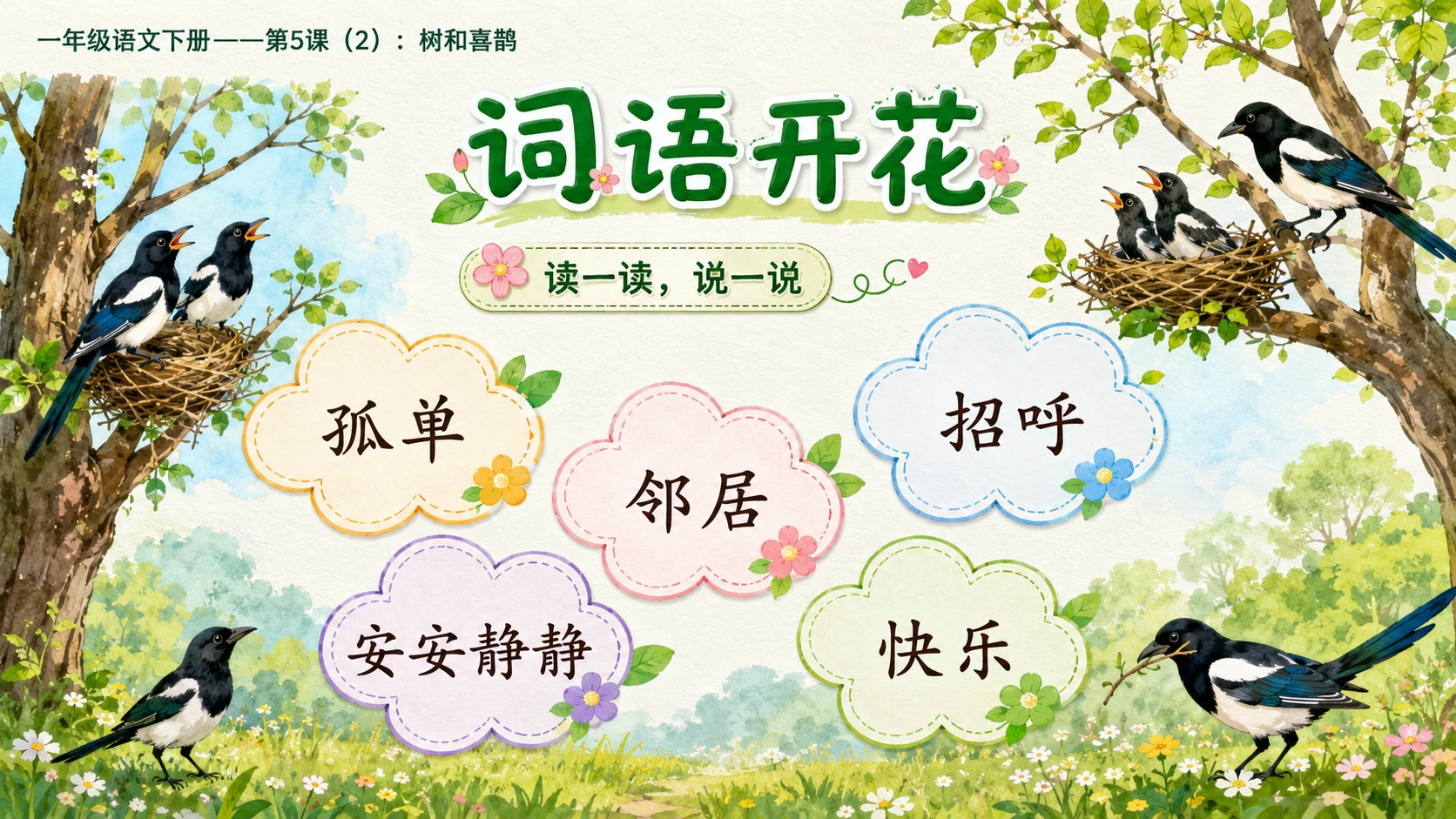 小学六年制统编教材系列课件——一年级语文下册第5课（2）：树和喜鹊 - 预览图2