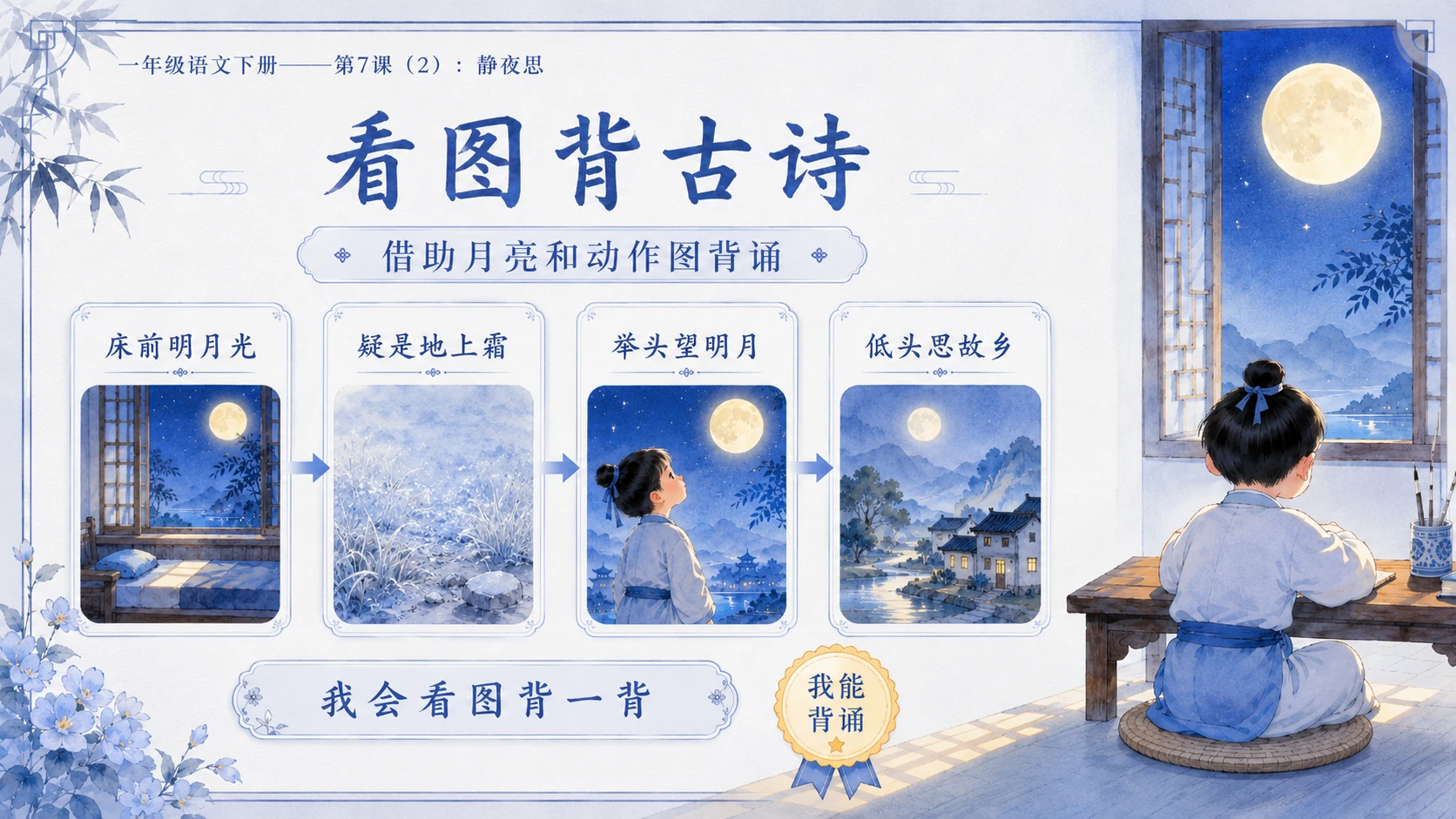 小学六年制统编教材系列课件——一年级语文下册第7课（2）：静夜思 - 预览图12