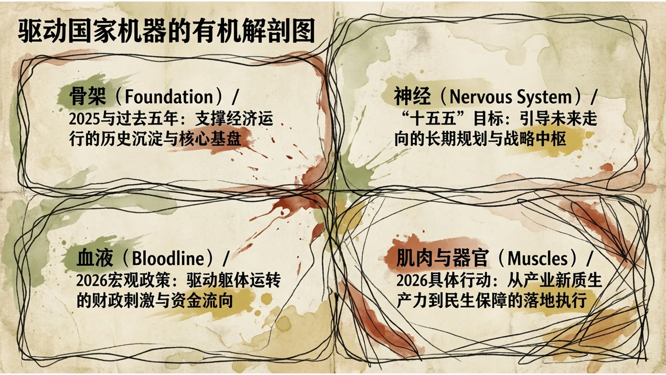 粗糙线条绘制埃贡·席勒风格政府工作报告PPT - 预览图1