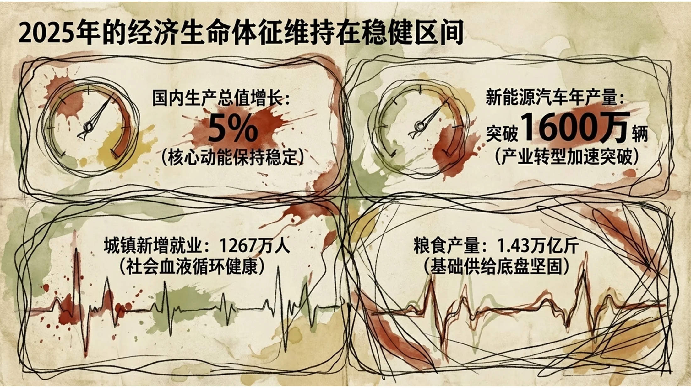 粗糙线条绘制埃贡·席勒风格政府工作报告PPT - 预览图2