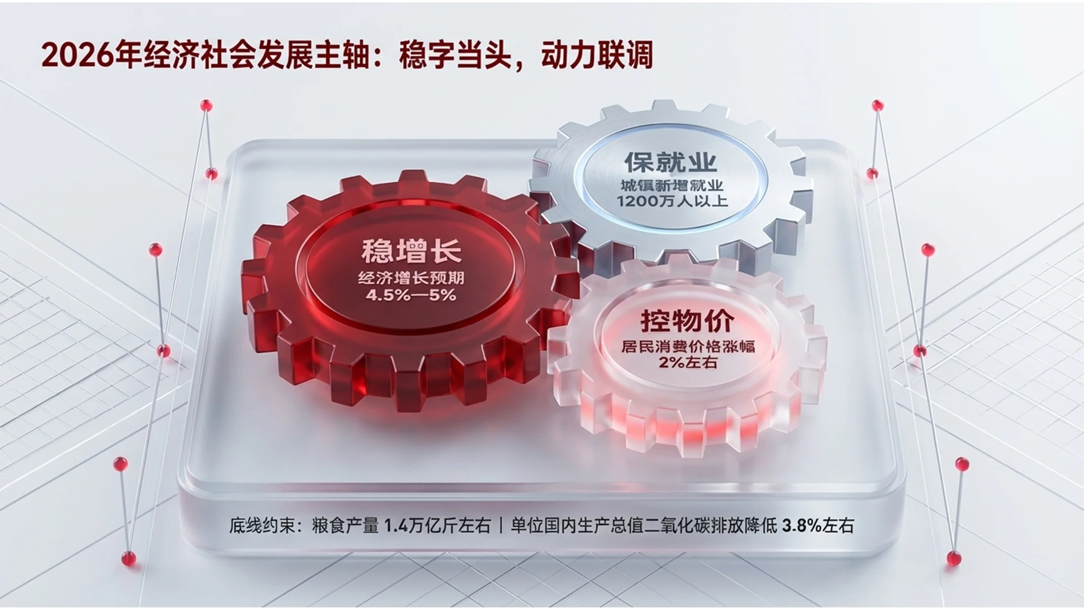 红色C4D玻璃质感政府工作报告PPT - 预览图5