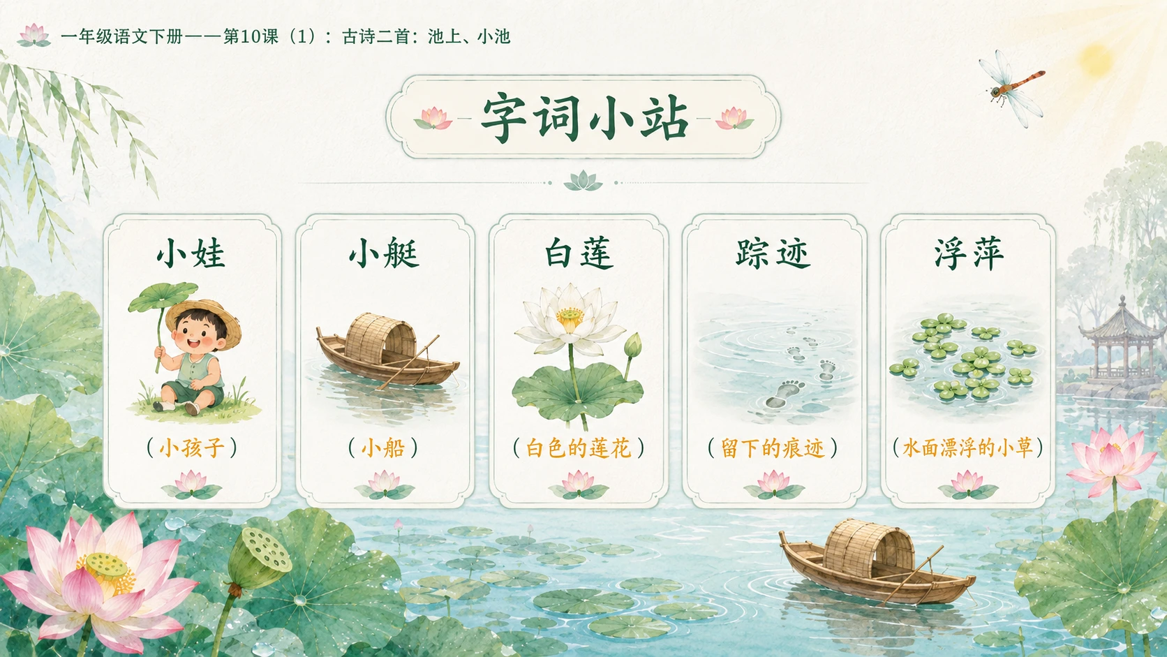 小学六年制统编教材系列课件——一年级语文下册第10课（1）：古诗二首：池上、小池 - 预览图6
