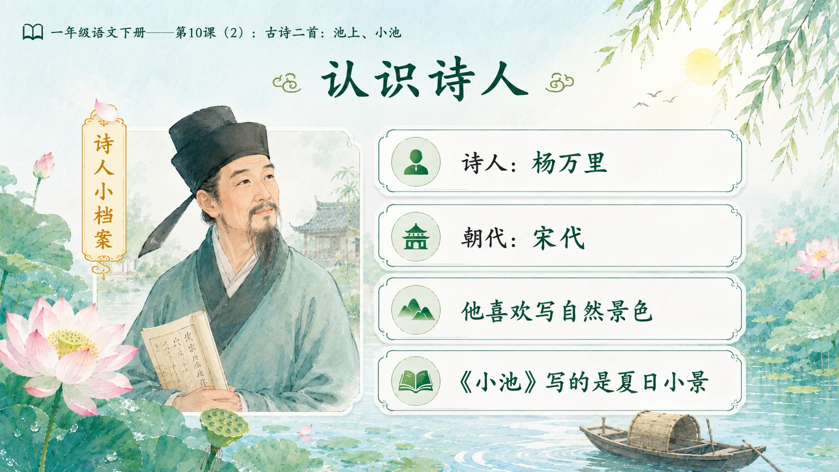 小学六年制统编教材系列课件——一年级语文下册第10课（2）：古诗二首：池上、小池 - 预览图5