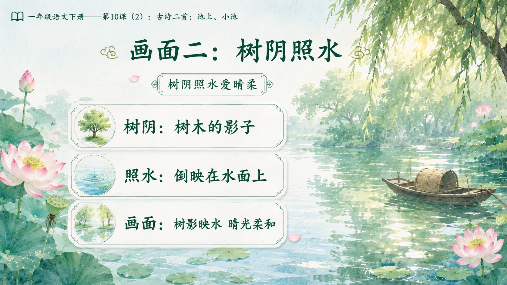 小学六年制统编教材系列课件——一年级语文下册第10课（2）：古诗二首：池上、小池 - 预览图9