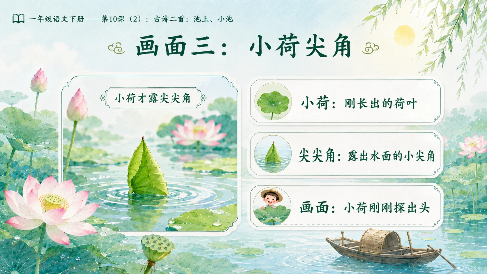 小学六年制统编教材系列课件——一年级语文下册第10课（2）：古诗二首：池上、小池 - 预览图10