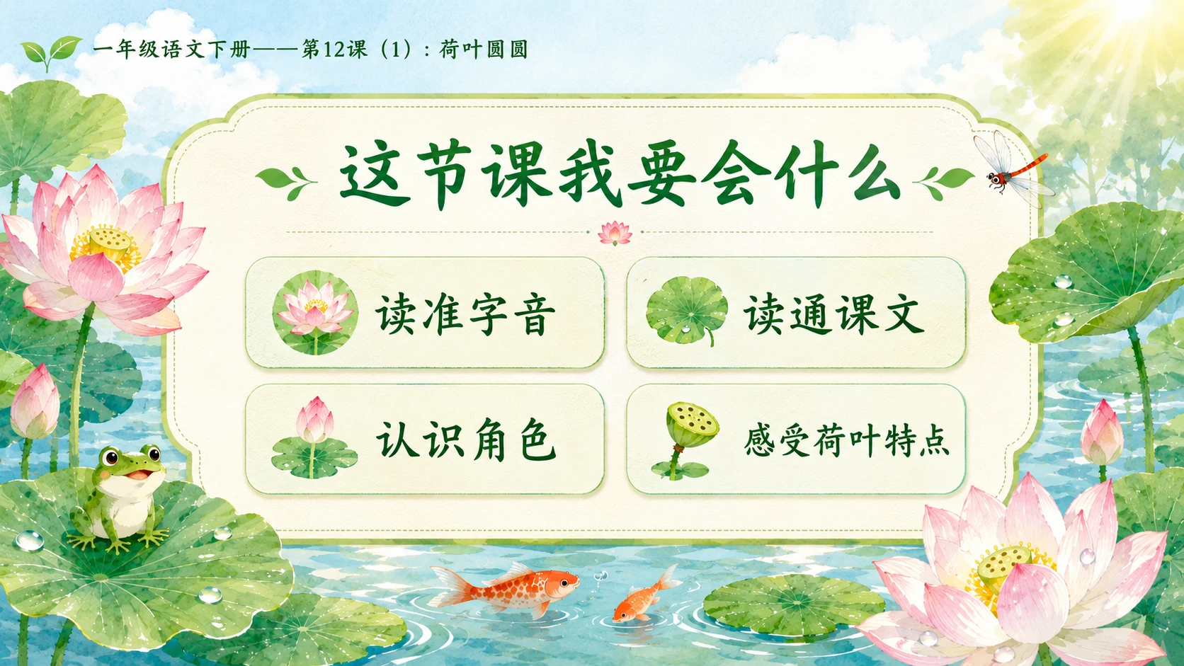 小学六年制统编教材系列课件——一年级语文下册第12课（1）：荷叶圆圆 - 预览图4