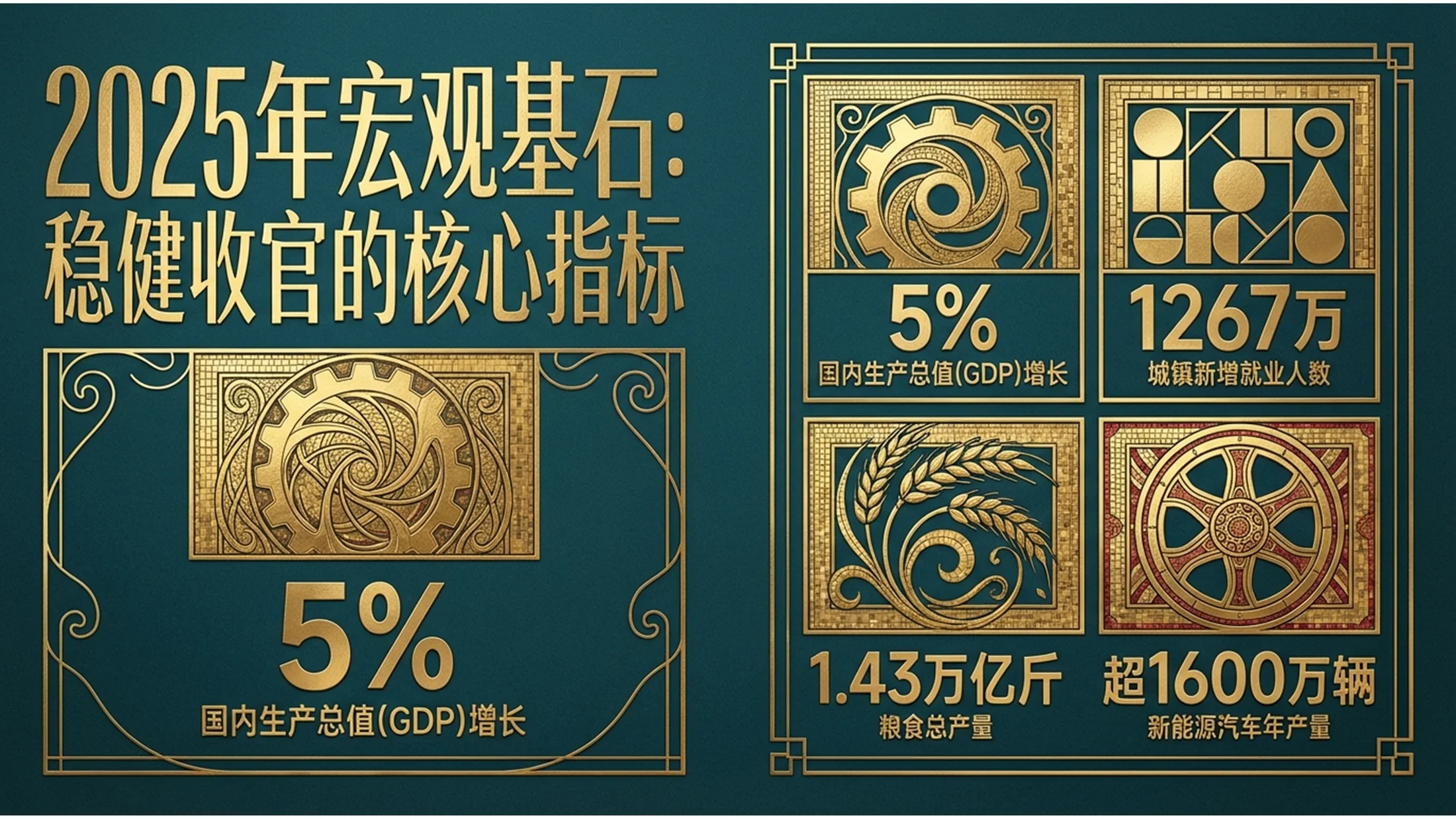 金色马赛克瓷砖克里姆特风格政府工作报告PPT - 预览图1