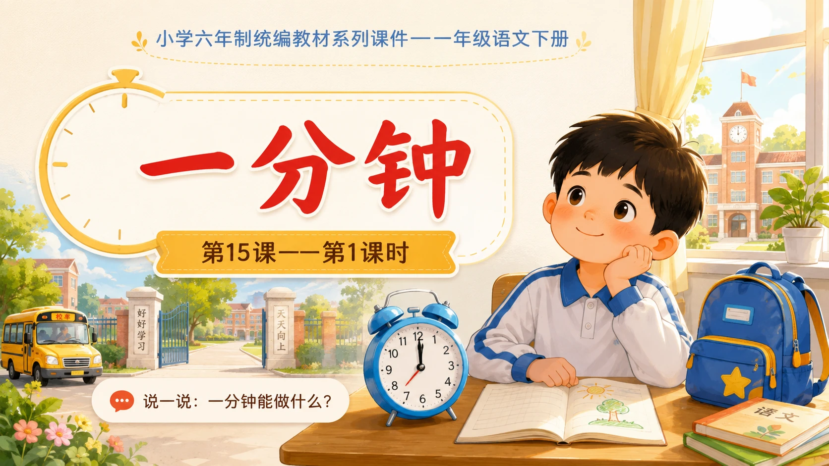 小学六年制统编教材系列课件——一年级语文下册第15课（1）：一分钟 - 预览图1
