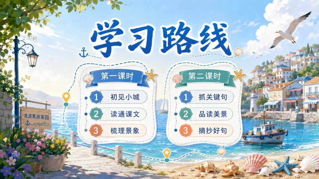 部编版小学语文三年级上册《海滨小城》PPT课件｜海边城市清新写景公开课模板 - 预览图2