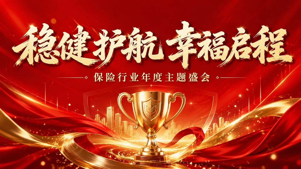 保险行业高端PPT视觉图库｜100款全场景红金商务模板设计 - 预览图1